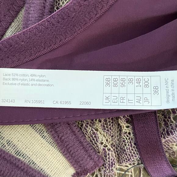 NEW SKARLETT BLUE Sheer Lace Balconette Bra Purple Size 36B Adjustable - Picture 6 of 6